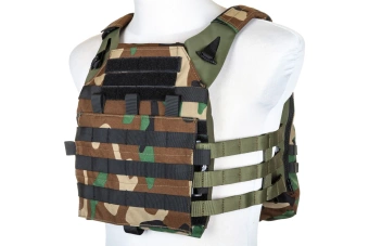 Kamizelka taktyczna Specna Arms Tactical typu Plate Carrier z panelem szturmowym Woodland