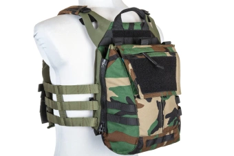 Specna Arms Gilet de type plate carrier tactique avec panneau d'assaut Woodland