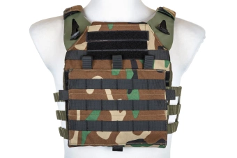 Specna Arms Gilet de type plate carrier tactique avec panneau d'assaut Woodland
